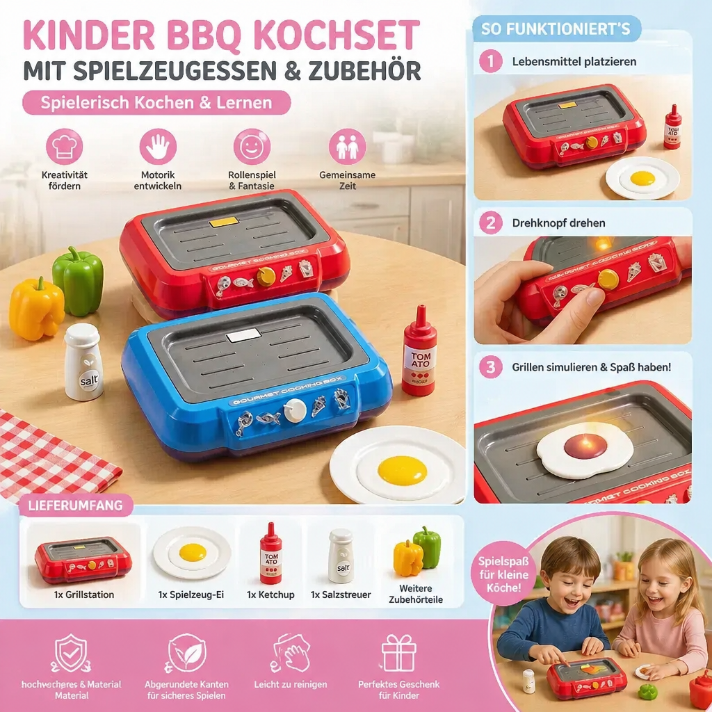 Pädagogisches Kindergrillset fördert Kreativität & Fantasie; perfektes Lernspielzeug für Rollenspiele.