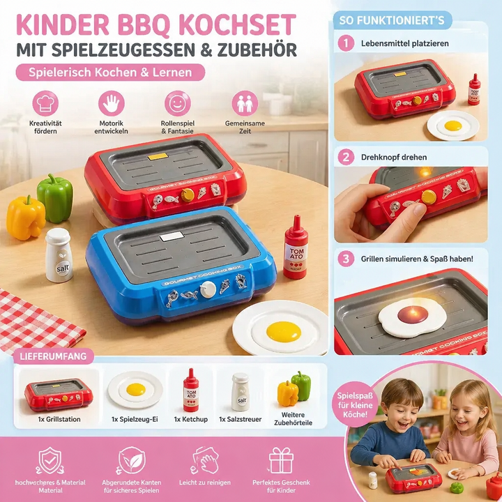 Pädagogisches Kindergrillset fördert Kreativität & Fantasie; perfektes Lernspielzeug für Rollenspiele.