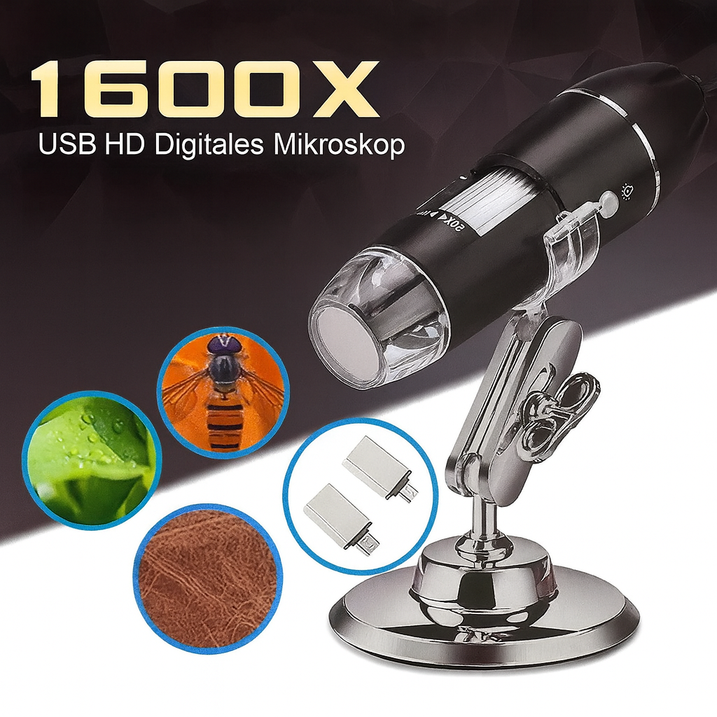 Modernes USB Digitalmikroskop, Elektronikzubehör, 1000x Vergrößerung, LED. Für detaillierte Analyse.