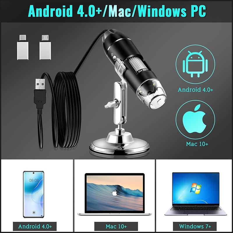 Tragbares USB Digitalmikroskop, 1000x Vergrößerung. Ideal für Hobby, Forschung, Münzen- und Schmuckprüfung.