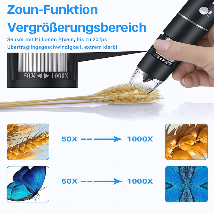 Vielseitiges USB Digitalmikroskop: PC, Mac, Android kompatibel. 1000x Vergrößerung, tragbar, für Forschung.