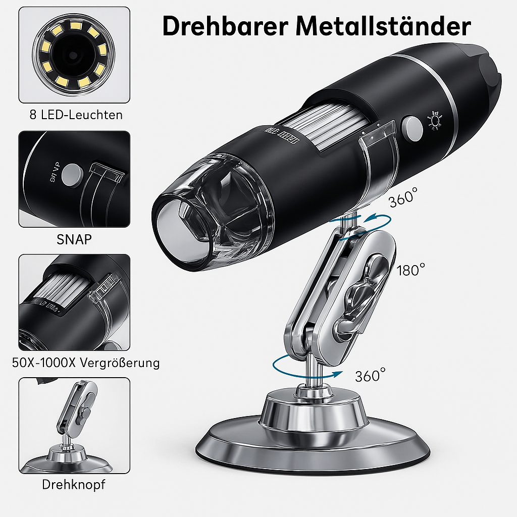 Hochauflösendes DetailScope Digitales USB Mikroskop mit LED-Beleuchtung zur Entdeckung der Mikro-Welt.