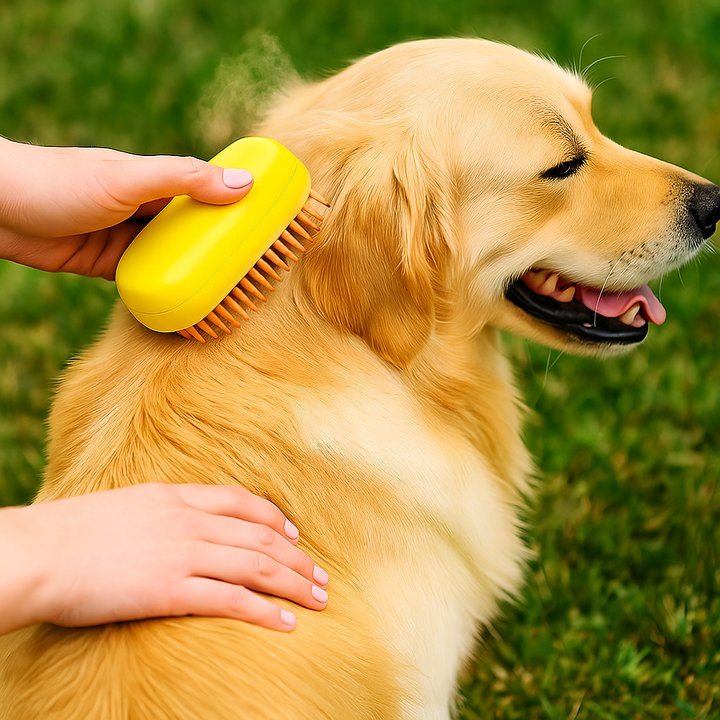 Deutsche Haustier Dampfbürste zur sanften Fellpflege und Tiefenreinigung. Ideal für Hunde und Katzen.