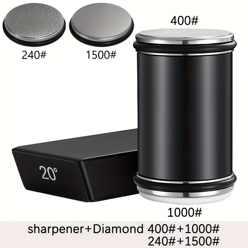 Das Diamant Schleifstein Set mit Magnetführung als Küchenwerkzeug auf der Arbeitsplatte für scharfe Messer.