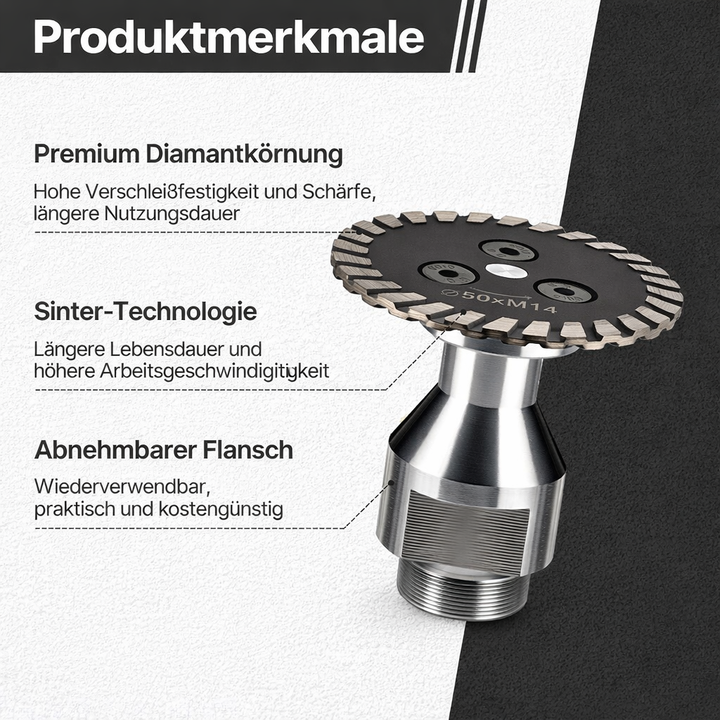 M14 Diamantscheibe für Winkelschleifer, sehr effizient bei Granit, Marmor, Fliesen & Keramik.