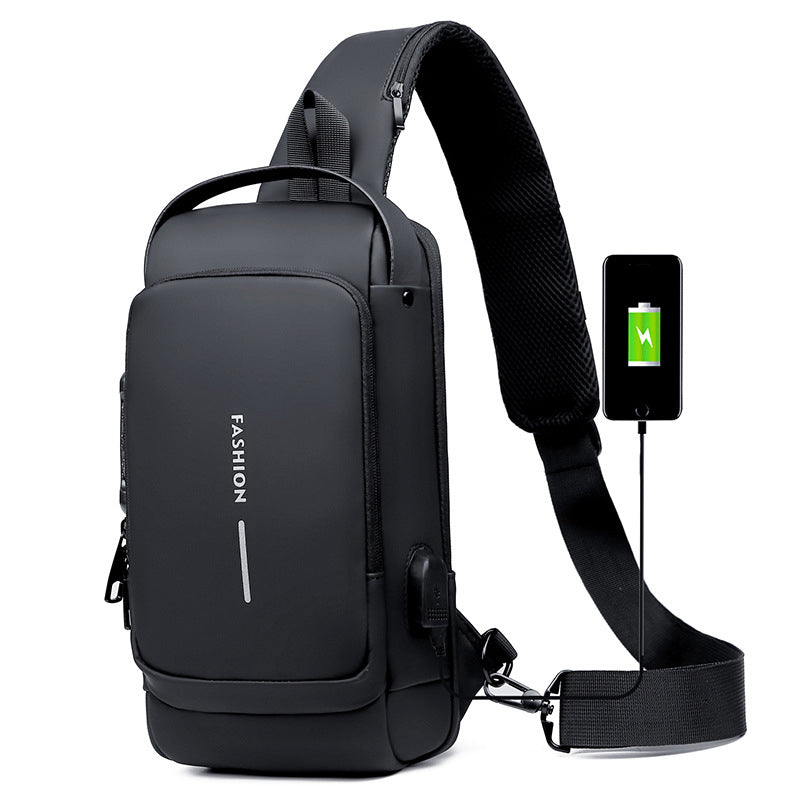 Sichere Umhängetasche für Damen & Herren mit USB-Ladeanschluss, schützt vor Langfingern.