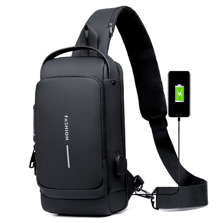 Sichere Umhängetasche für Damen & Herren mit USB-Ladeanschluss, schützt vor Langfingern.