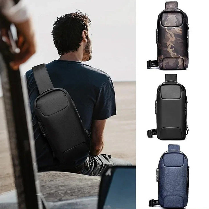 Hochwertige Unisex Alltagstasche mit USB-Ladeanschluss und Diebstahlschutz, aus robustem Oxford Stoff.