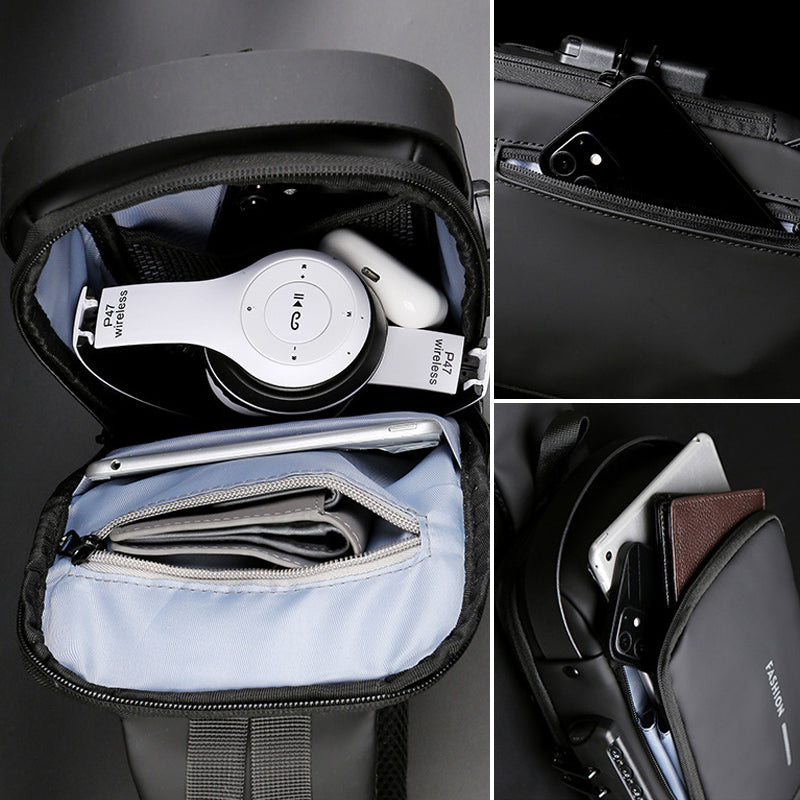 Sichere Reisetasche mit USB-Ladefunktion für Damen und Herren, schützt Wertsachen auf Reisen.