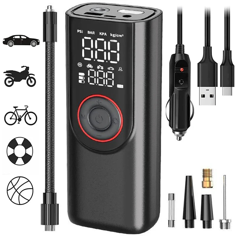 Digitale Akku-Luftpumpe AirSure Pro mit 150 PSI, präzisem Display & integrierter Powerbank für Auto, Fahrrad & Ball.