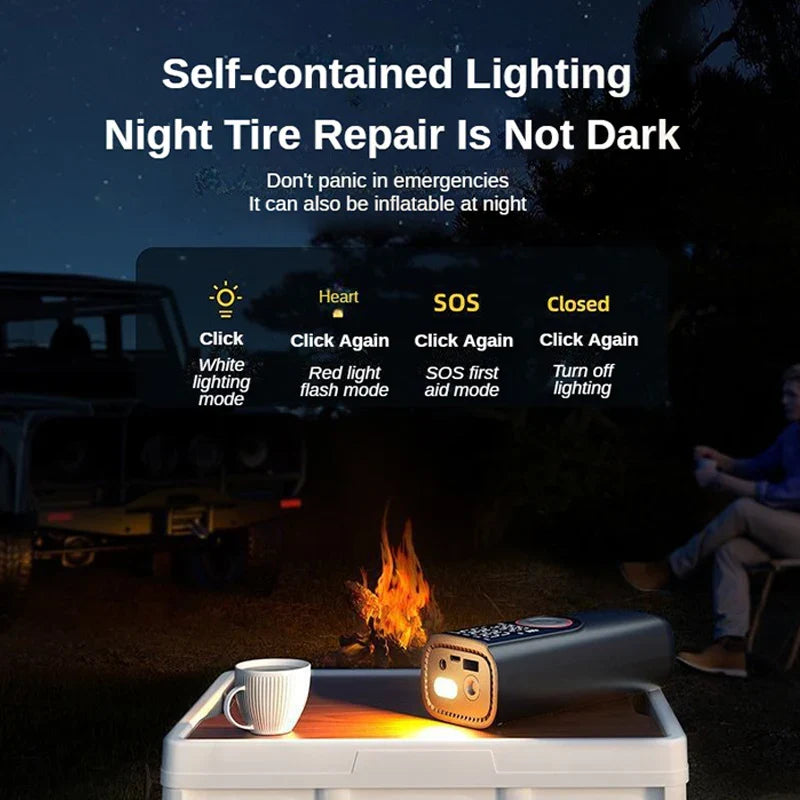 Akku-Luftpumpe AirSure Pro als 6000 mAh Powerbank für Smartphone. Kabelloser Kompressor mit LED-Licht & 150 PSI.