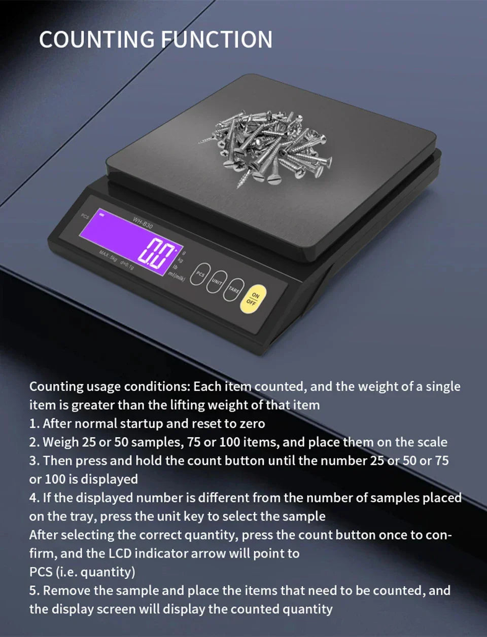 Elegante digitale Küchenwaage aus Edelstahl mit großem, gut lesbarem LCD-Display.