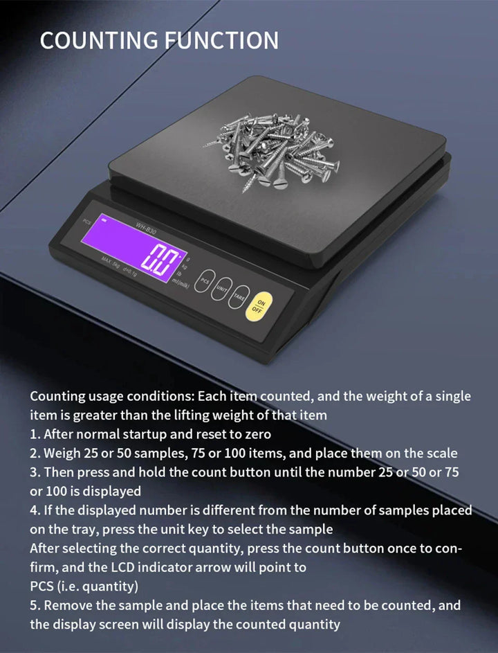 Elegante digitale Küchenwaage aus Edelstahl mit großem, gut lesbarem LCD-Display.