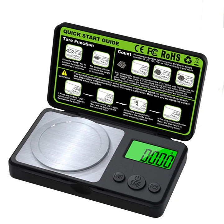 Tragbare Miniwaage mit digitalem Display für Schmuck oder kleine Objekte; genaue Messung garantiert.