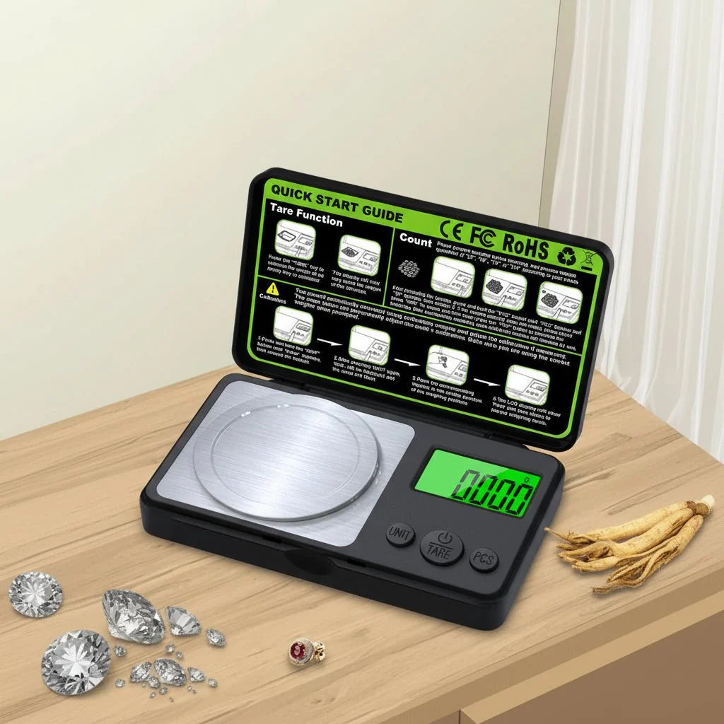 Vielseitige digitale Miniwaage für Kochen, Backen & Labor, tragbar mit hoher Präzision.