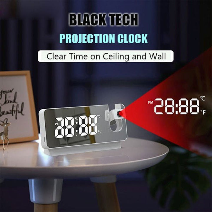Wecker mit USB-Ladeanschluss und Doppelalarm, projektiziert die Uhrzeit klar an Wand oder Decke.