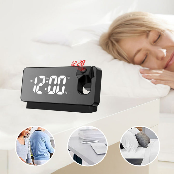 Eleganter Digitalwecker mit Projektion, zwei Alarmzeiten und Snooze-Funktion für vielseitigen Einsatz.