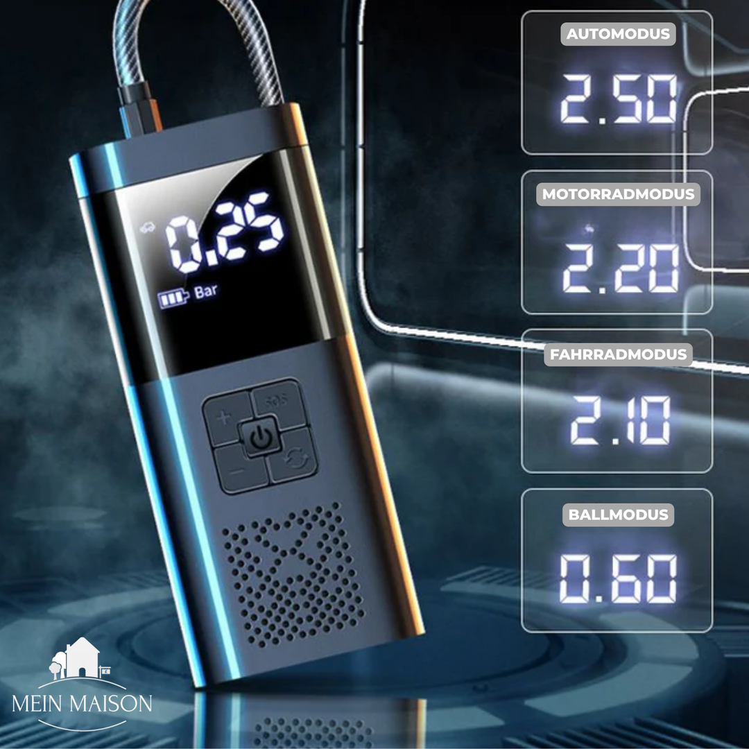 Multifunktionaler Reifenkompressor als Powerbank, LED-Licht & Notfallset. Essentielles Autozubehör für Sicherheit.