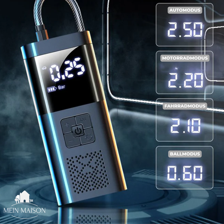 Multifunktionaler Reifenkompressor als Powerbank, LED-Licht & Notfallset. Essentielles Autozubehör für Sicherheit.