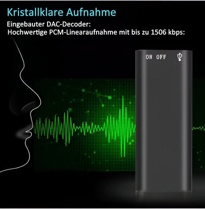 Sprachrekorder SilentNote HD mit HD-Audioaufnahme-Funktion. Klares digitales Aufnahmegerät für Audio.