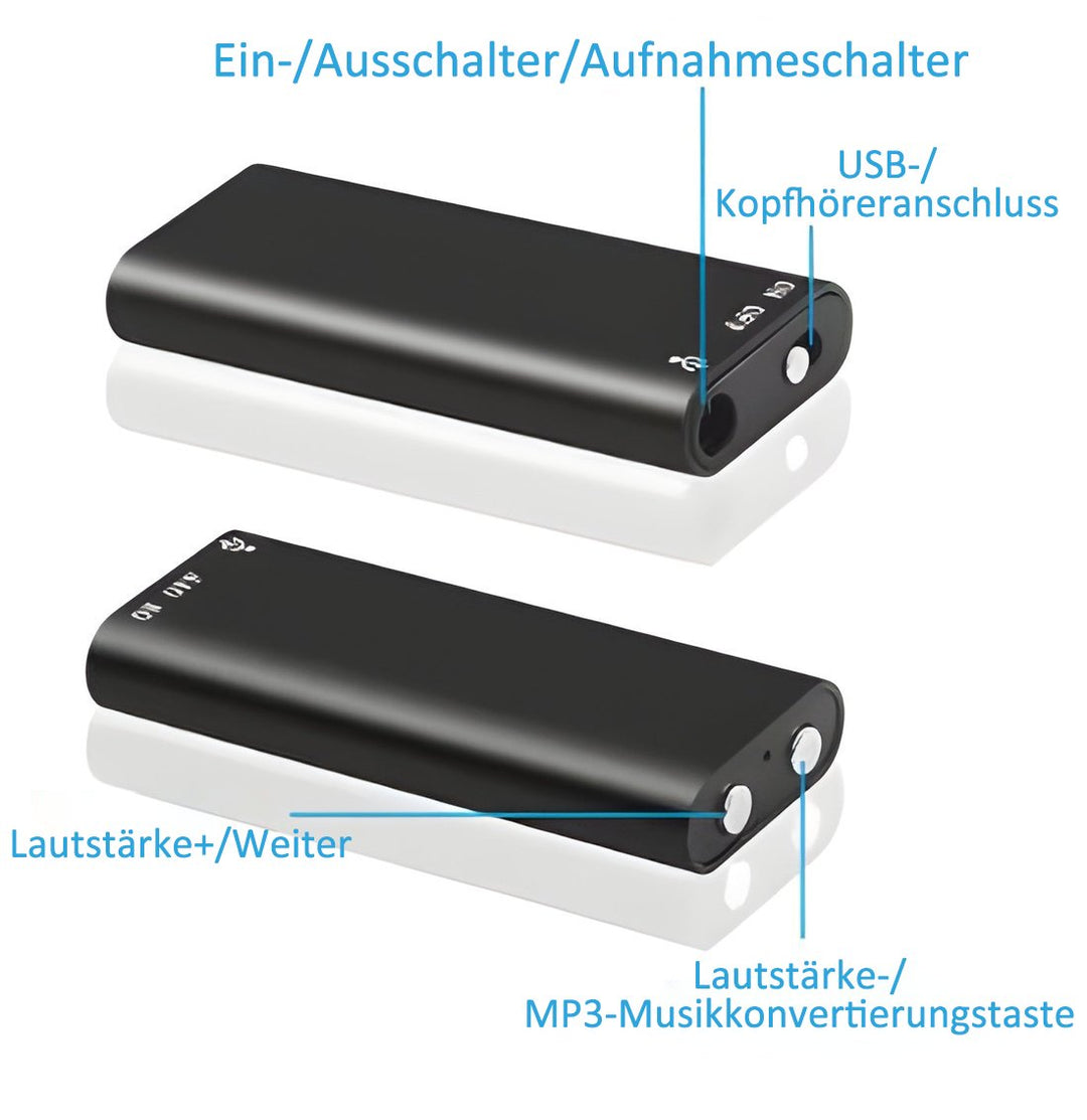 Tragbarer SilentNote HD Recorder für Interviews. Kompaktes digitales Aufnahmegerät für Journalisten.