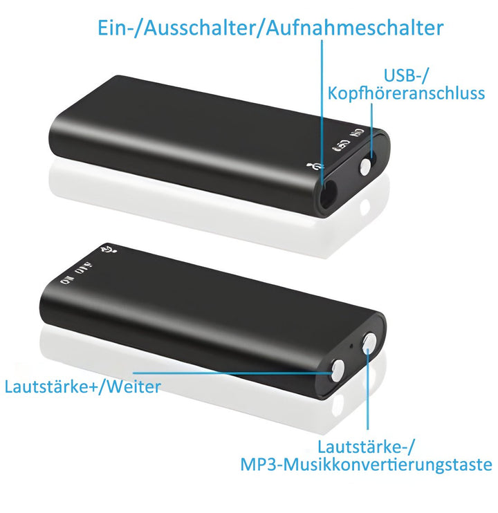 Tragbarer SilentNote HD Recorder für Interviews. Kompaktes digitales Aufnahmegerät für Journalisten.