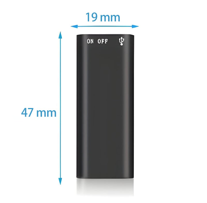 Detailansicht des digitalen Sprachrekorders SilentNote HD. Schlankes, modernes Design, tragbar & kompakt.