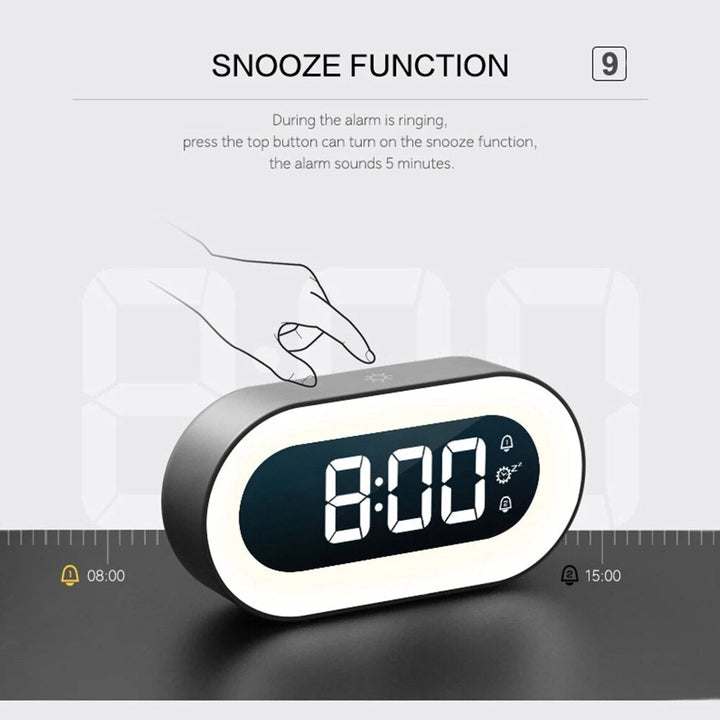 LED Digitaluhr Lumino mit Nachtlicht – ideal als Schlafzimmer- oder Reiseuhr, akkubetrieben.