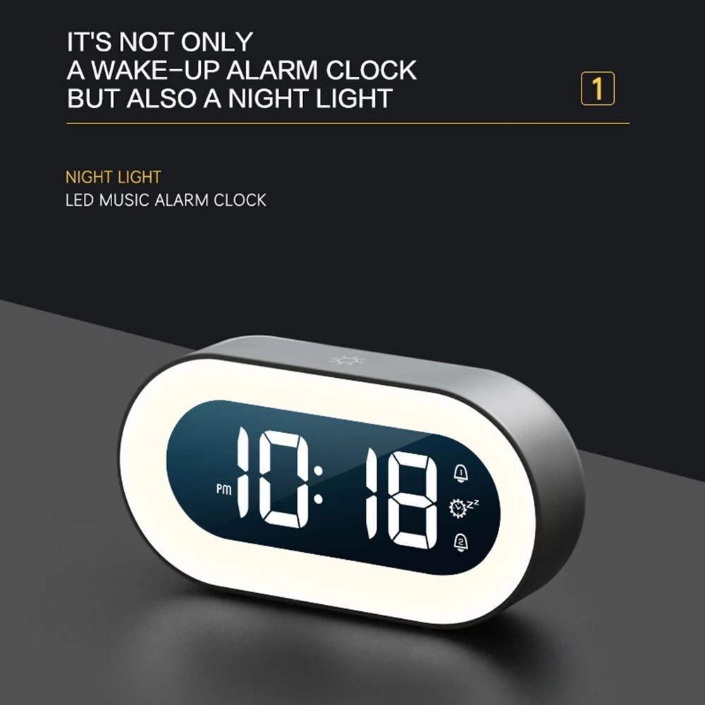 Eleganter Digitalwecker Lumino mit integriertem Nachtlicht. Perfekt für ein entspanntes Ambiente im Schlafzimmer.