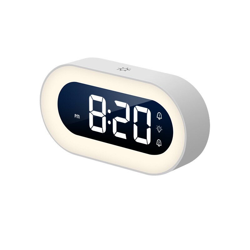 Praktischer Lumino Digitalwecker mit einstellbarem Nachtlicht. Akkubetrieben und kabellos für flexible Platzierung.