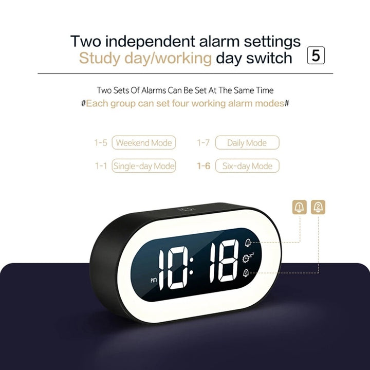 Lumino Digitalwecker mit heller Digitalanzeige und integriertem Nachtlicht. Eine moderne Uhr für jedes Schlafzimmer.