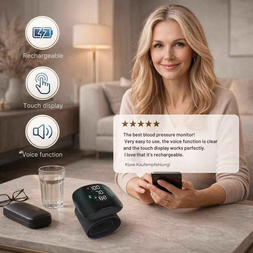 Blutdruck & Herzfrequenz messen: Digitales Handgelenk-Messgerät mit Sprachfunktion für Ihre Gesundheit.