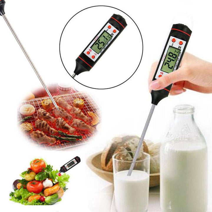 Digitales Lebensmittelthermometer mit Edelstahlsonde für präzise Kerntemperatur beim Kochen, Braten, Backen.