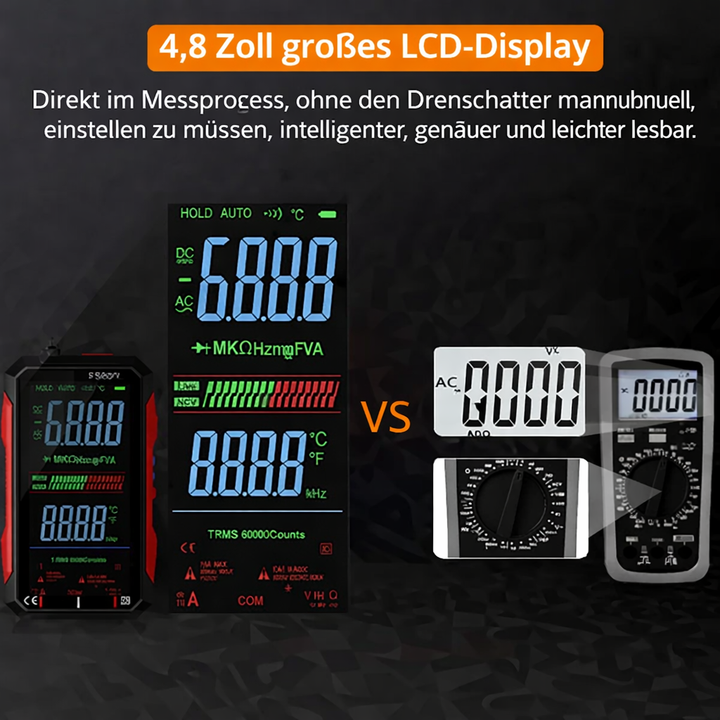 Professionelles digitales Multimeter, USB-C wiederaufladbar. Präzises Messgerät und Elektriker-Werkzeug.