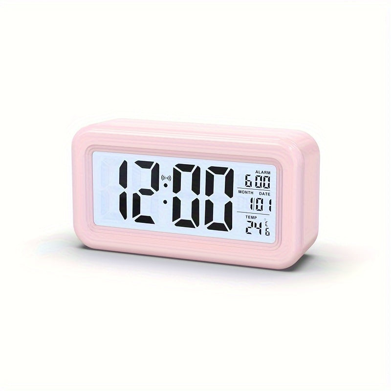 Funktionaler Digitalwecker, zeigt schnell Uhrzeit, Datum und Temperatur auf seiner LCD-Anzeige. Mit Schlummer.
