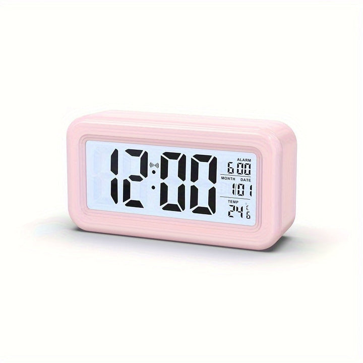 Funktionaler Digitalwecker, zeigt schnell Uhrzeit, Datum und Temperatur auf seiner LCD-Anzeige. Mit Schlummer.