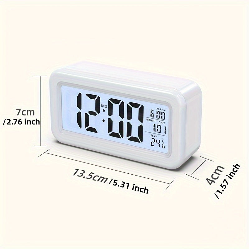 Eleganter Digitalwecker als Nachttischuhr, mit präziser Zeitanzeige, Datum und Temperatur auf LCD-Bildschirm.