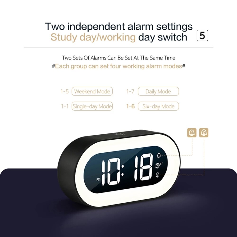 Eleganter Digitalwecker mit integriertem Nachtlicht, schlichtes Design für modernes Wohnen & Schlafzimmer.