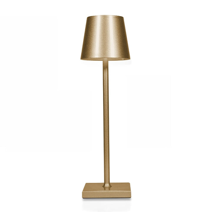 Stylische Aluminium-Tischlampe mit integrierter LED und Akku, ideal als Lese- oder Arbeitslicht ohne Kabel.