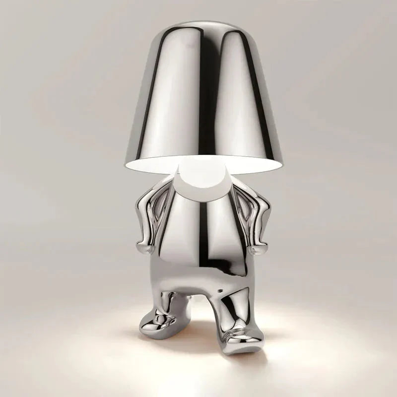 Minimalistische LED Tischleuchte, dimmbar, kabellos, für modernes Schlafzimmer.