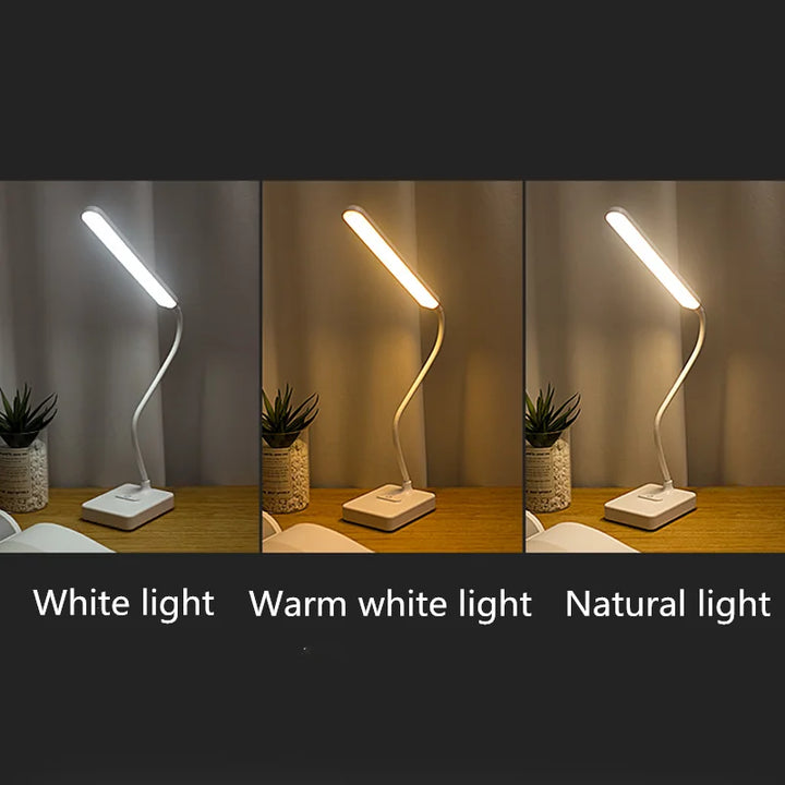 Augenschonende LED Schreibtischlampe dimmbar. Flexible Leselampe mit Touch Steuerung & Handyhalter.