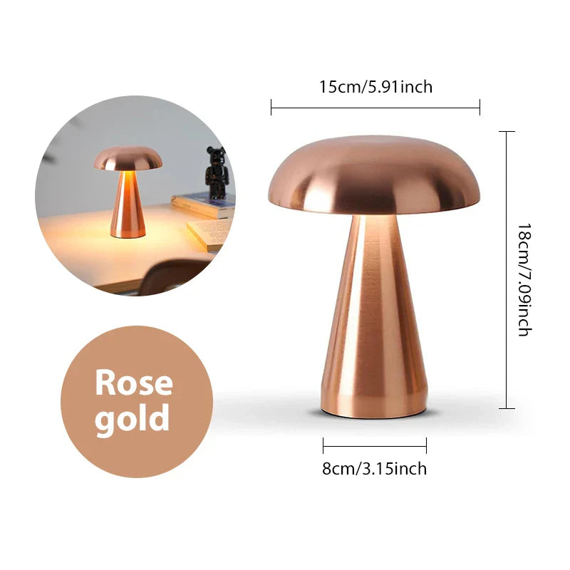 Dimmbare Touch Sensor Pilzlampe als kabellose LED Tischleuchte für modernes und retro Interieur.