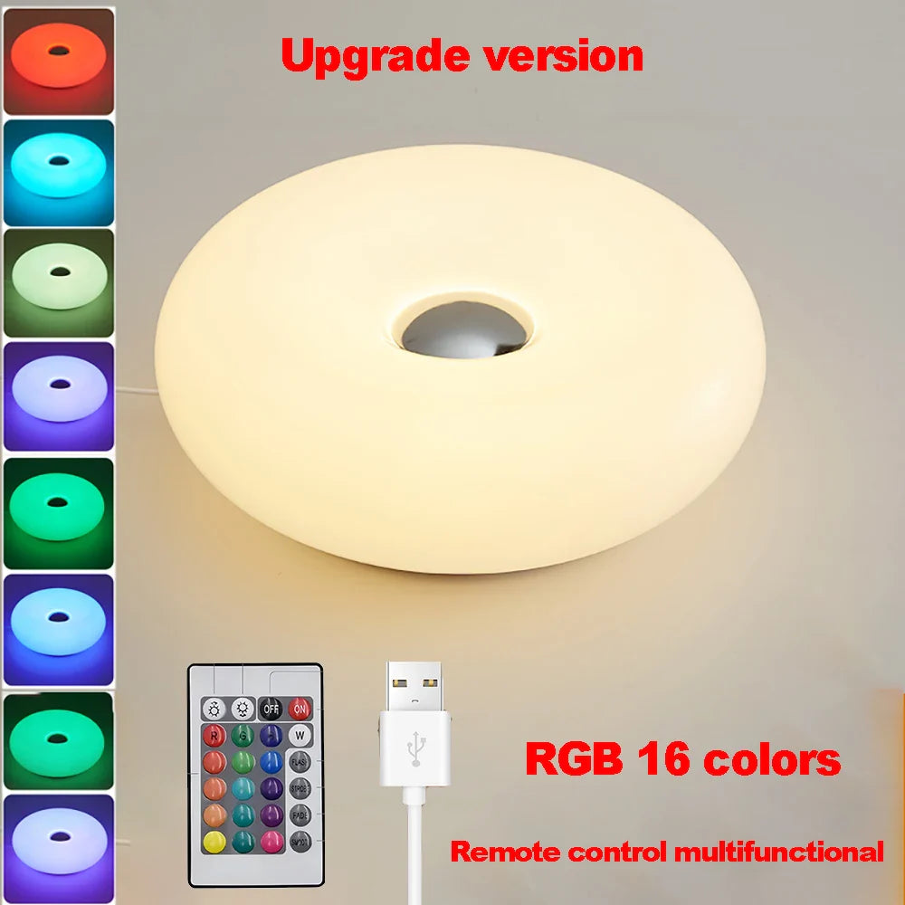 Multifunktionale LED-Lampe: Dimmbares RGB-Licht, Tischlampe mit Touch & Fernbedienung, USB-Anschluss.