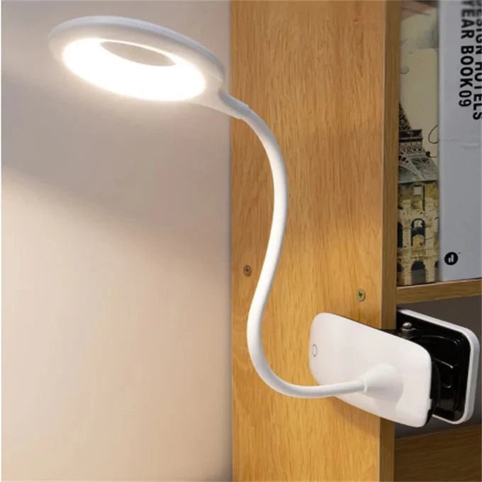 Klemmbare USB-Leselampe für Bett und Buch, dimmbar, mit flexiblem Arm für komfortables Leselicht.