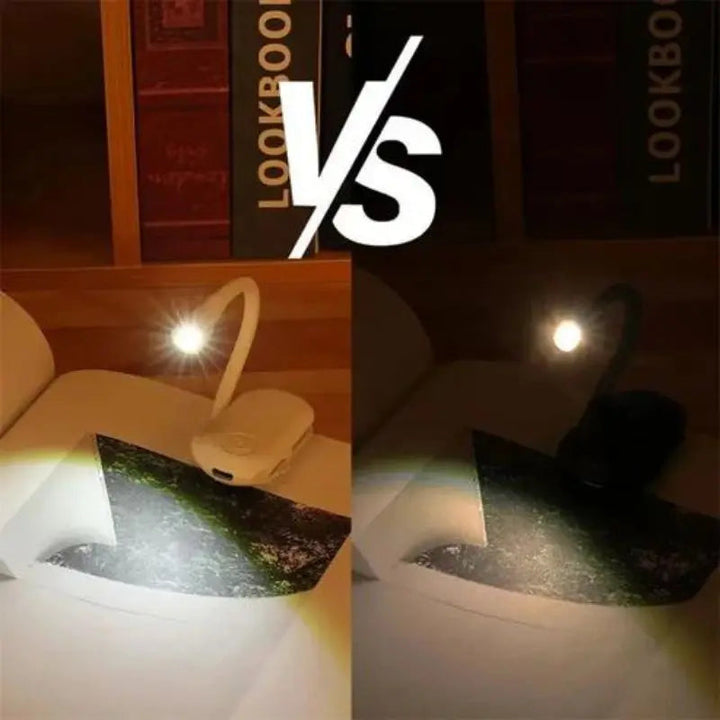 Wiederaufladbare Leselampe mit flexibler Klemme, dimmbar für augenschonendes Licht.