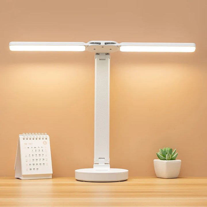 Dimmbare, wiederaufladbare LED Leselampe mit flexiblem Schwanenhals und Handyhalter für augenschonendes Licht.