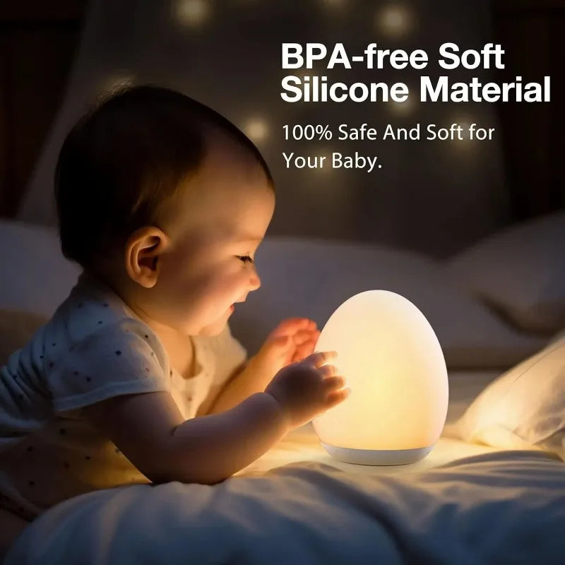 Kinderzimmer Nachtlicht mit RGB-Farben, warmweißem LED-Licht und intuitiver Touch-Steuerung für Babys.