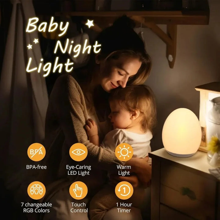 Sanftes Stilllicht für Babyzimmer, dimmbar, mit warmweißem & RGB LED-Licht und Touch-Funktion.