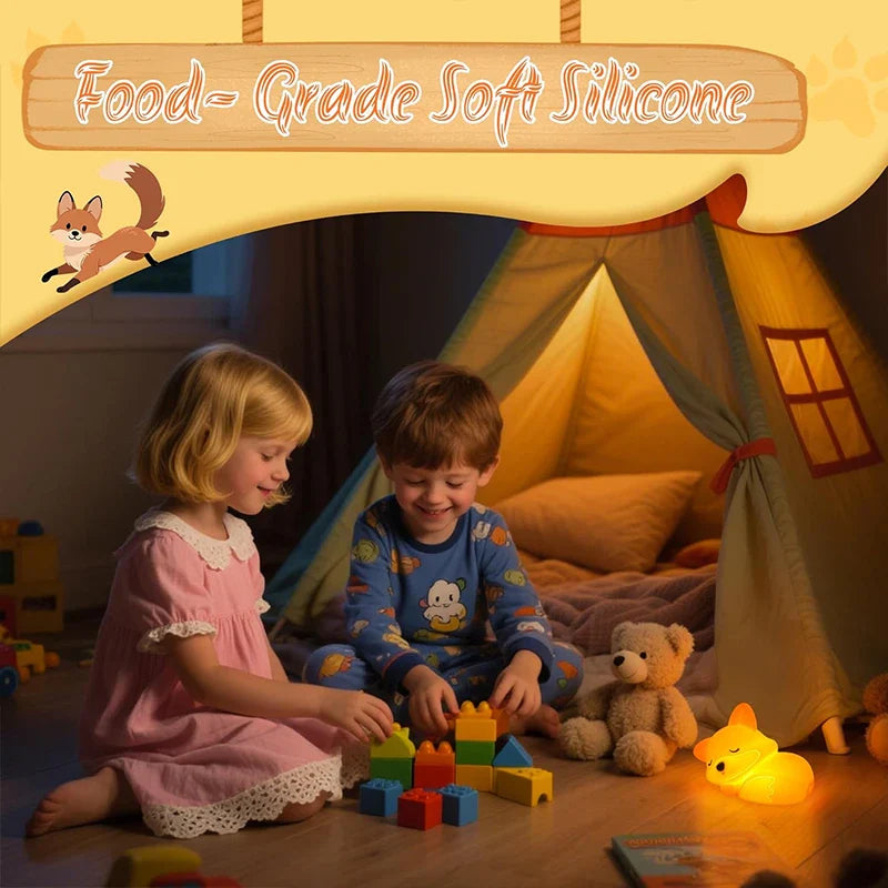 Zauberhaftes Fuchs Nachtlicht aus Silikon, dimmbar & wiederaufladbar; perfekte Geschenkidee für Kinder & gemütliches Raumlicht.
