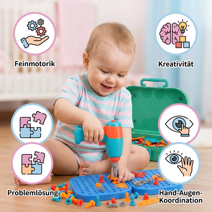 Kreatives Dino Bauset als Geschenk für Kinder. Werkzeug-Spielzeug zum Bauen von Dinosauriern, fördert Lernspaß.